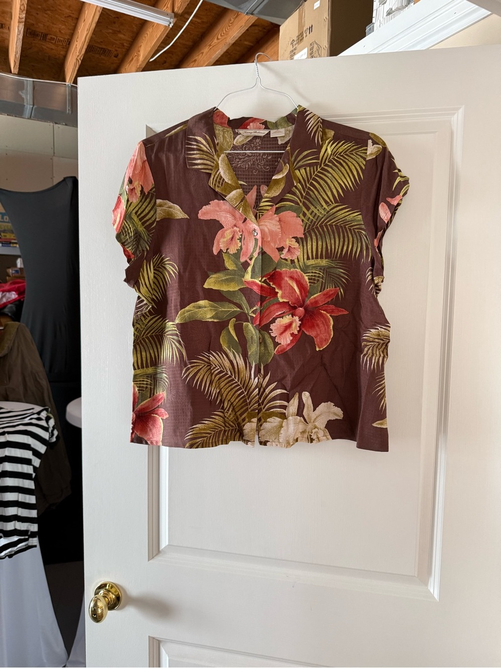 Tommy Bahama Brown Tropical Floral Short-Sleeve Blouse